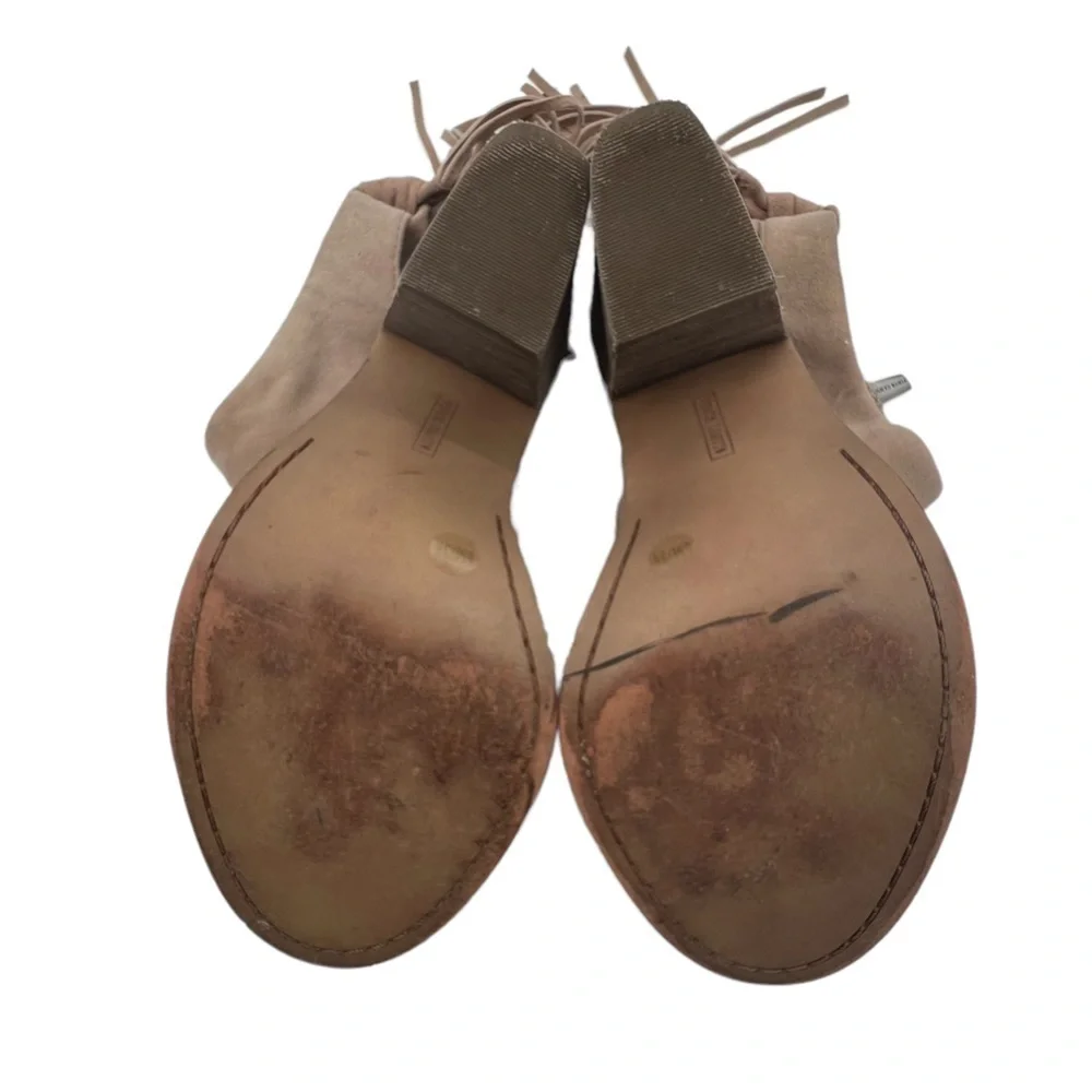 Vince Camuto Brown Leather Kyleena Block Heel Peep Toe Ankle Boots Size 6 Womens